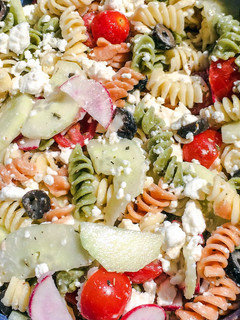 A picture of Greek Pasta Salad.