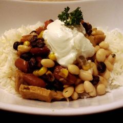 A picture of Rainbow beans over rice.
