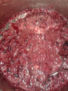 A picture of rhubarb blueberry sauce.