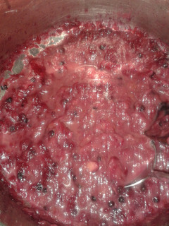 A picture of rhubarb blueberry sauce.