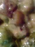 Brussel sprouts bacon potatoes and cheese sauce
