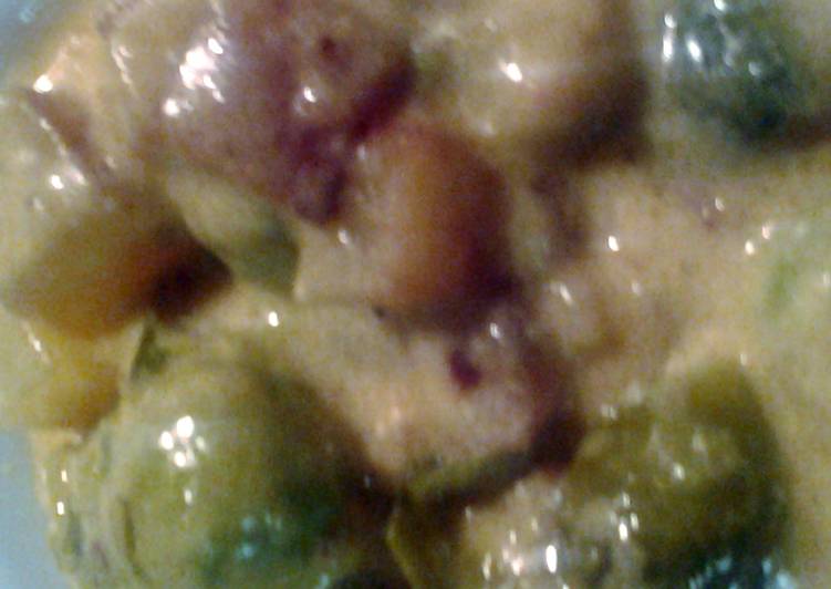 Step-by-Step Guide to Prepare Favorite Brussel sprouts bacon potatoes and cheese sauce