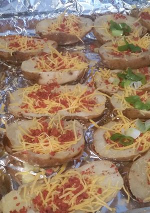 A picture of Loaded potato skins.