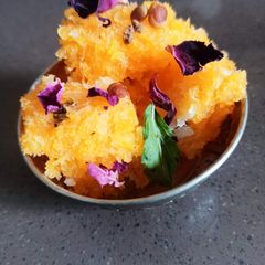 Kesariya Kopra Pak (Coconut Burfi) A picture of Kesariya Kopra Pak (Coconut Burfi).