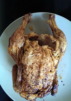 A picture of Indian Style Roast Chicken in a beer can.
