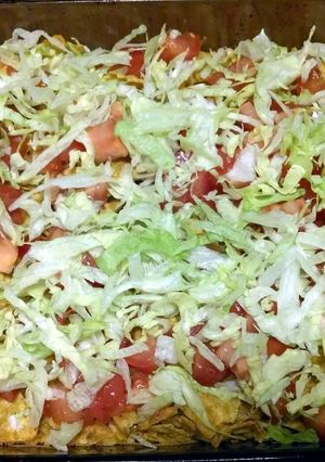 A picture of Taco dorito chicken casserole.