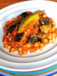 A picture of Aubergine and Chickpea Curry.