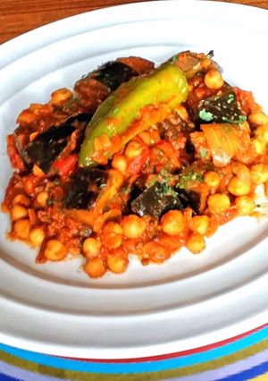 A picture of Aubergine and Chickpea Curry.