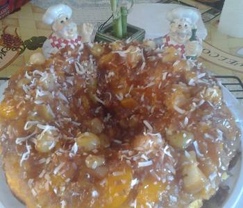 Easy Make Recipe Upsidedown peach with mix fruit n moscato wine Very Delicious