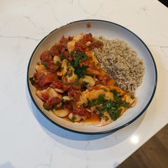 A picture of Cod & chorizo stew with butter beans.