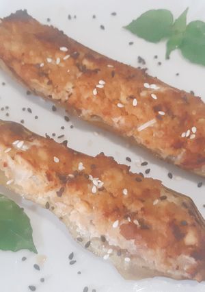 รูปของ Vegan Japanese Miso Stuffed Eggplant มะเขือยาวอบยัดไส้เต้าหู้มิโ
