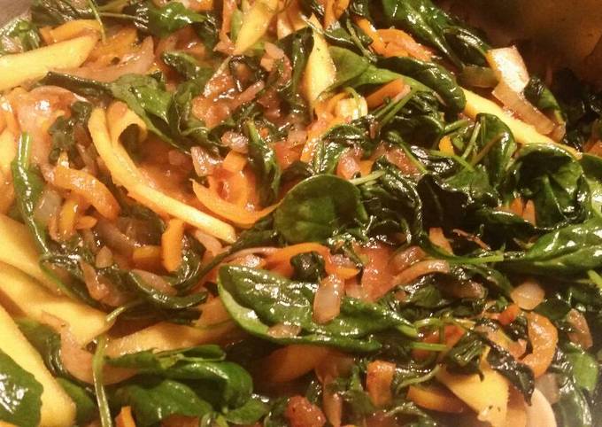 Steps to Make Quick Saute Greens w/ Mango