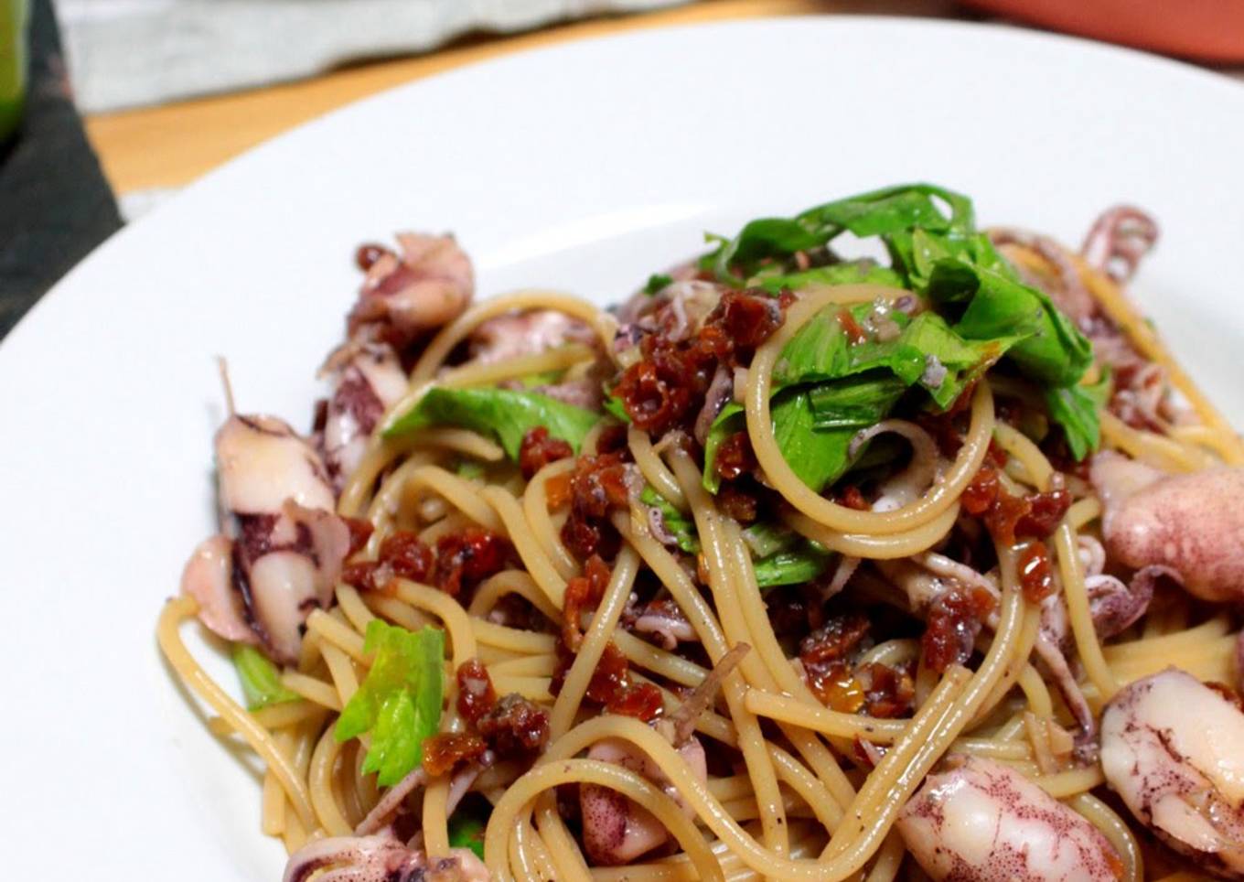 Homemade Dried Tomatoes and Firefly Squid Pasta