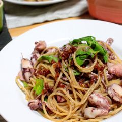 A picture of Homemade Dried Tomatoes and Firefly Squid Pasta.