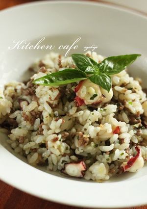 A picture of Ground Beef & Octopus Basil Fried Rice.