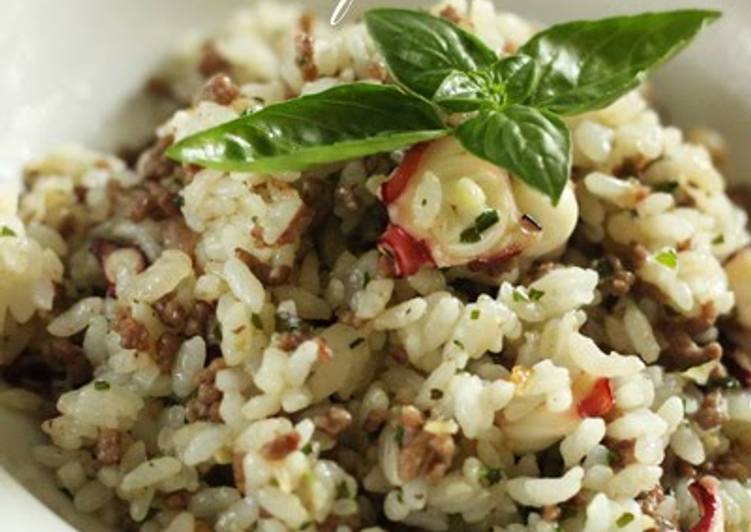 Simple Way to Make Homemade Ground Beef &amp; Octopus Basil Fried Rice