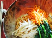 A picture of bean sprouts and spinach