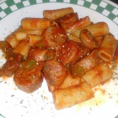 Rigatoni w/ Green Peppers, Italian Sausage and Garlic A picture of Rigatoni w/ Green Peppers, Italian Sausage and Garlic.