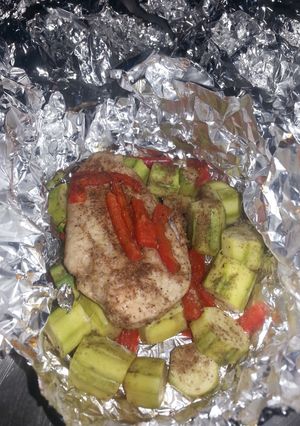 A picture of HCG diet meal 3: baked chicken zucchini pockets.
