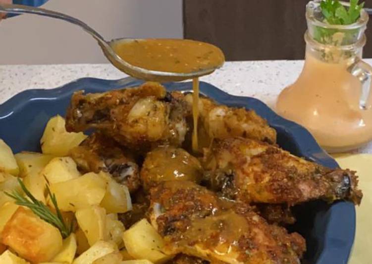 Alette di pollo con salsa barbecue e salsa Andalusa