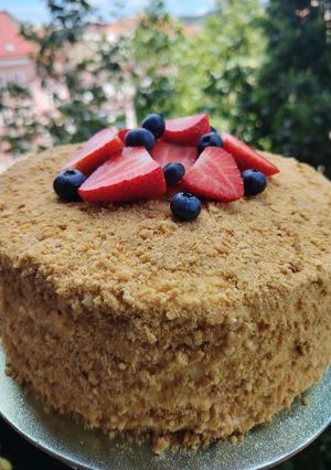 Medovik torta málnával recept fotója