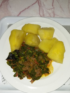 A picture of Sweet Potatoes and Eforiro.