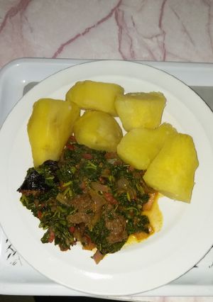 A picture of Sweet Potatoes and Eforiro.