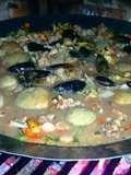 Mix de mariscos, carne y arroz integral al disco