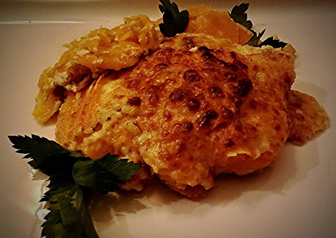Sweet potato scallops with scallops