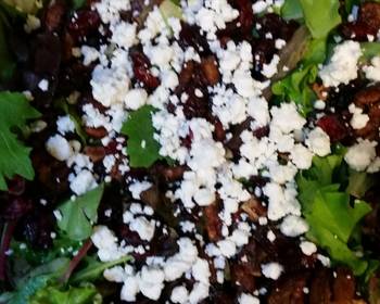 New Recipe Mixed Greens candied walnuts feta cranberry Delicious Simple