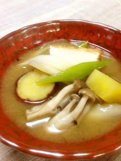 A picture of Hearty Miso Soup with Fall Vegetables.