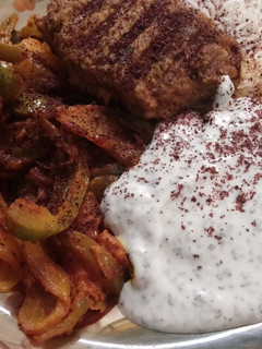 A picture of Koobideh with Veggies.