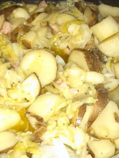 A picture of Fried Cabbage, Potatoes and Ham(optional).