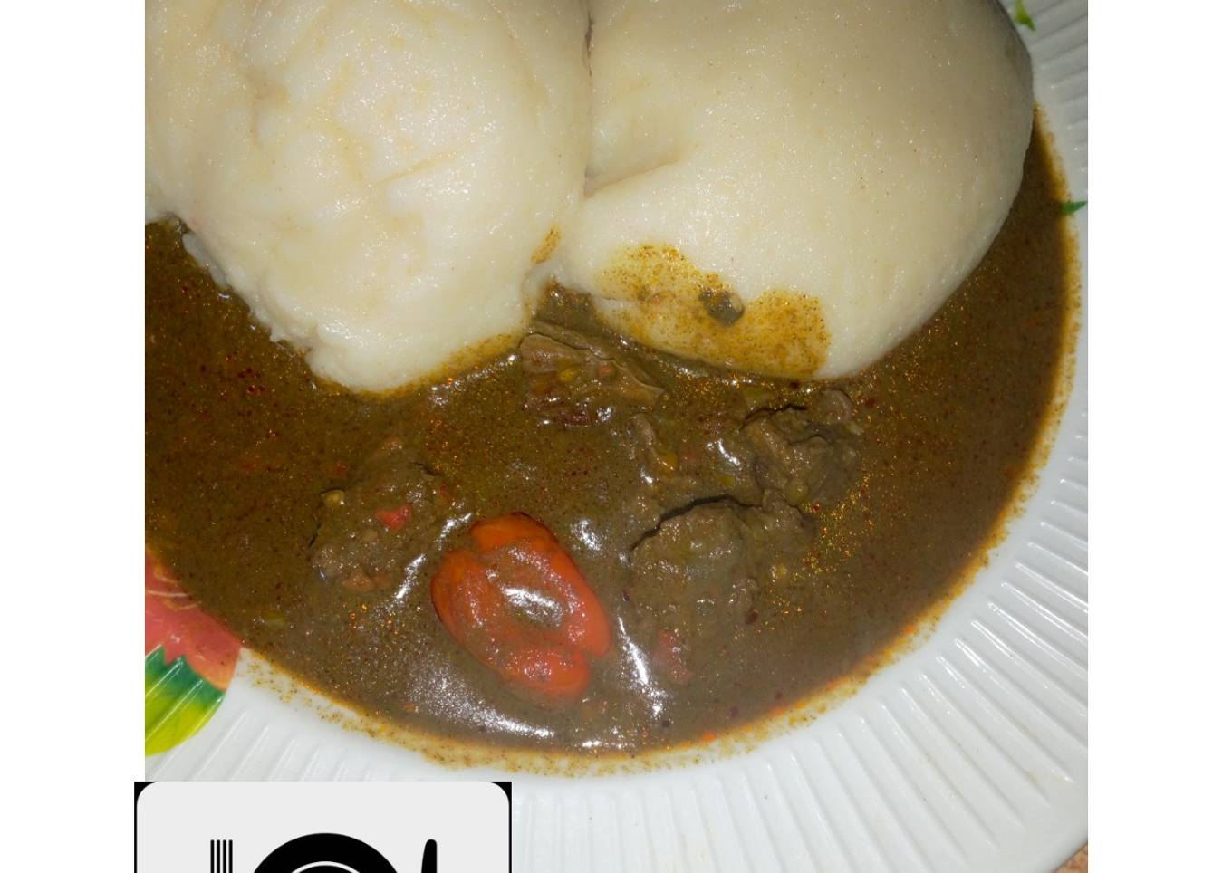 Tuwon semovita with baobab soup (Miyar Kuka)