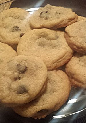 A picture of Soft baked chocolate chip cookies.