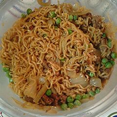 A picture of Ramen and sausage.
