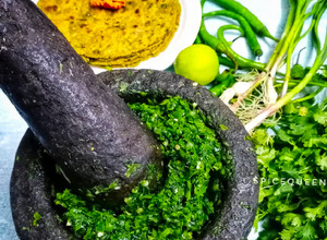 A picture of Coriander Chutney by Mortar Pestle.