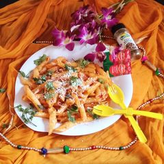 Red sauce pasta Indian way A picture of Red sauce pasta Indian way.