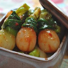 A picture of Green Onions with Kimchi Dressing.