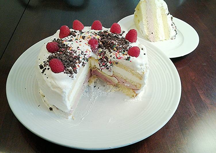 Recipe of Homemade Butter Cake filled with Rasberry and Lemon Whipped Cream, with a Vanilla Whipped Cream Topping