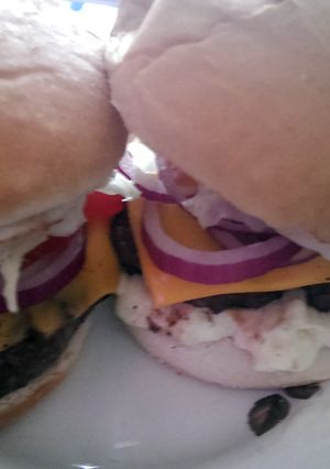 A picture of Mandys steak burgers.