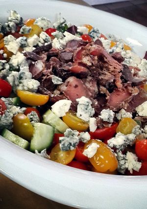 A picture of Biltong, blue cheese and avo salad.
