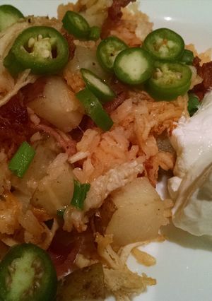 A picture of Loaded Chicken, Rice and Potato bake!.