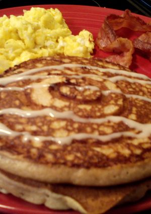 A picture of Sunshine's pecan cinnamon pancakes.