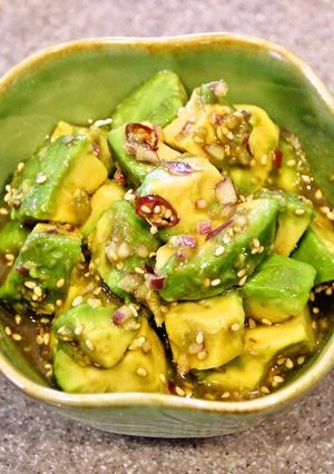 A picture of Irresistible! Avocado Marinated in Ponzu Sauce and Aromatics.