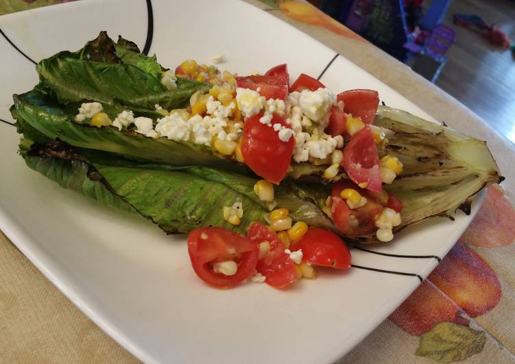 Steps to Make Ultimate Grilled Hearts of Romaine with Tomato and Corn