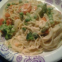 A picture of Vegetable noodle alfredo.