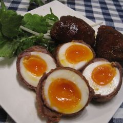 A picture of Meat-Wrapped Soft-Boiled Eggs for Bentos.