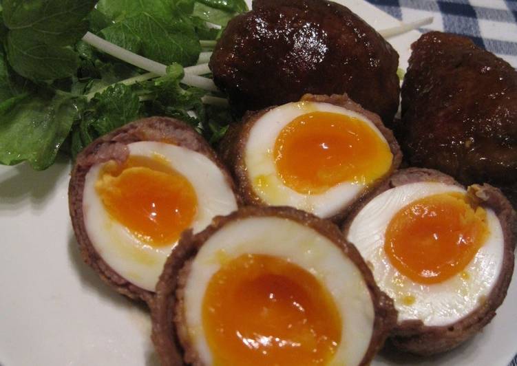 Steps to Prepare Homemade Meat-Wrapped Soft-Boiled Eggs for Bentos