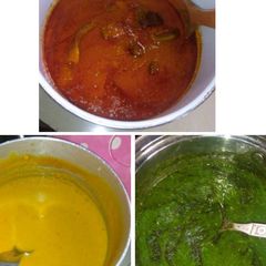 A picture of Buka stew, Gbegiri, and Ewedu.